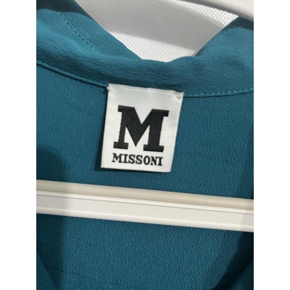 M Missoni IT 42 US 6 Womens Teal Silk Blend Asymmetrical Hem Button Top Tunic - Picture 3 of 7